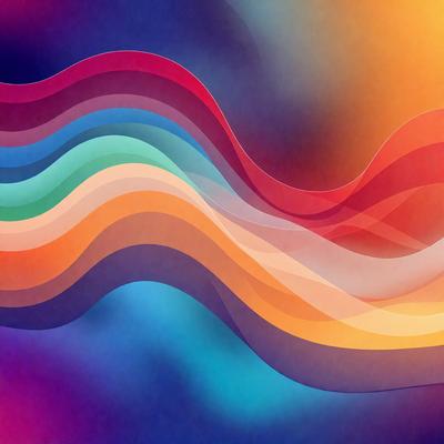 The primary subject of the image is a colorful wave pattern, which is displayed in a blue and orange color scheme. The setting is a blue background, and the visual style appears to be a digital art or illustration. The dominant colors and overall atmosphere of the image are vibrant and energetic, creating a sense of motion and dynamism.
